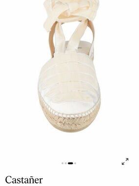 Castañer Cream Satin Espadrille with Ankle Tie